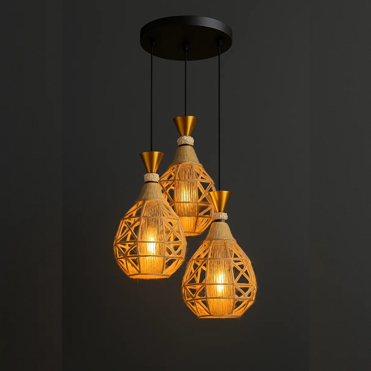 Lámpara Candil Colgante Rústico Vintage Dorado/Negro